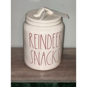 Rae Dunn Artesan Collection by Magenta Ceramic "REINDEER SNACKS" cookie Jar w/ L